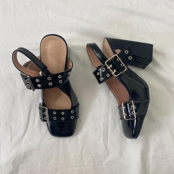 Cuccoo NEW Y2K Studded Vampy Gothic Black Patent Silver Buckle Mary Jane Heels - Picture 3 of 8